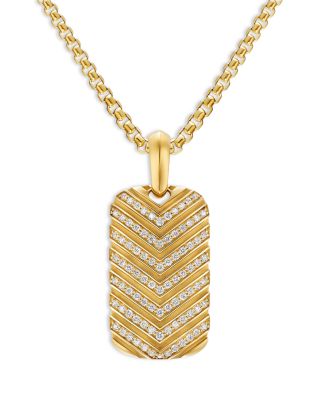 Men's Chevron Tag in 18K Yellow Gold with Diamonds, 27mm