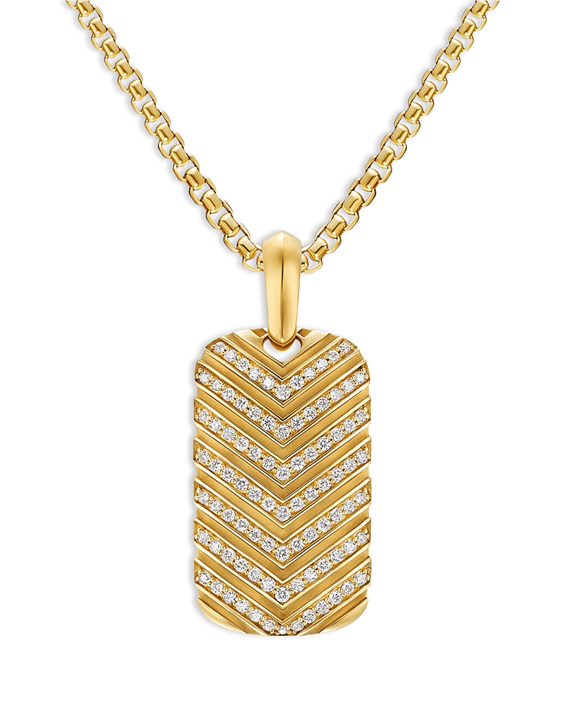 David Yurman Men's Chevron Tag in 18K Yellow Gold with Diamonds, 27mm