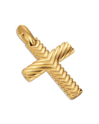 Men's Chevron Cross Pendant in 18K Yellow Gold, 36mm