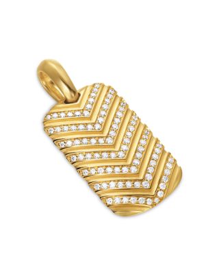 Men's Chevron Tag in 18K Yellow Gold with Diamonds, 27mm