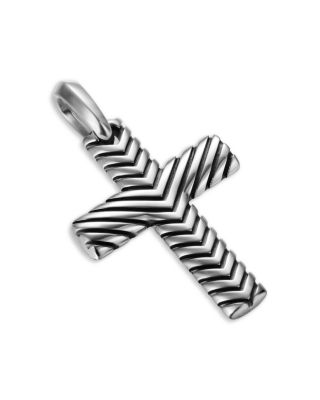 Men's Chevron Cross Pendant in Sterling Silver, 36mm