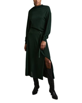REISS Alina Belted Knit Woven Dress | Bloomingdale's