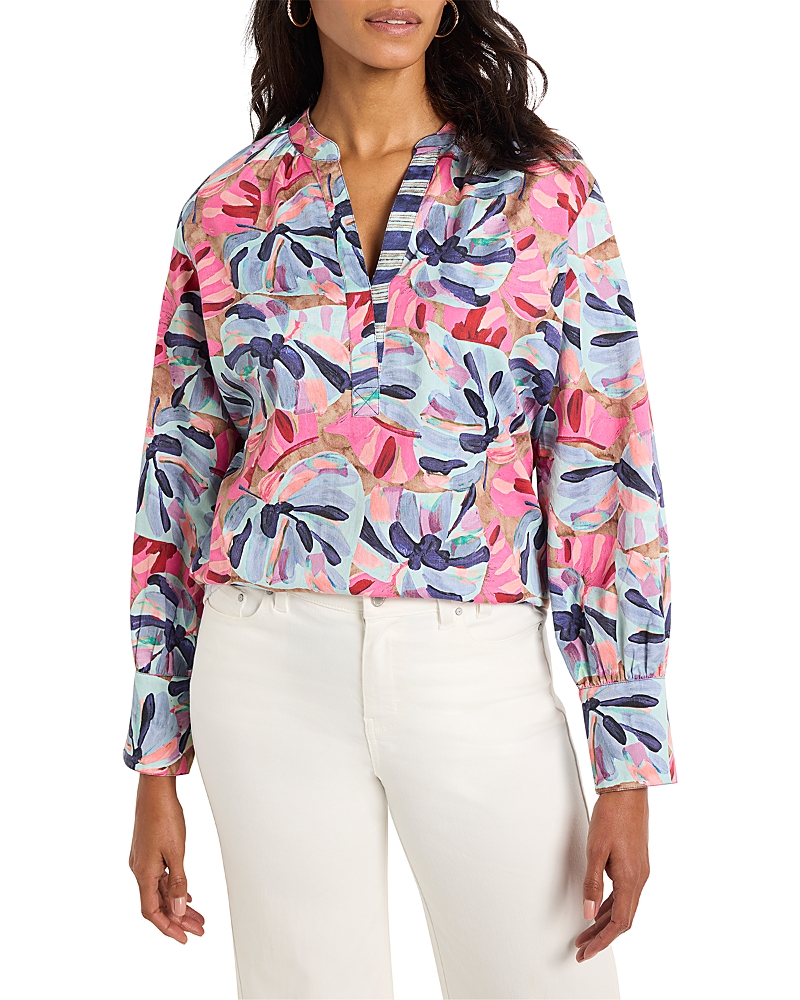 Nic + Zoe Nic+zoe Firework Foliage Popover Top In Blue Multi