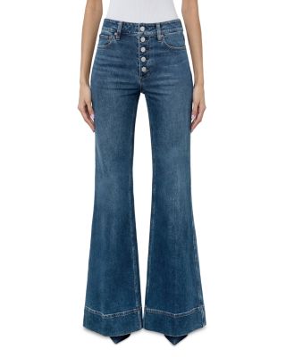 Alice and Olivia - Missa High Rise Exposed Button Wide Leg Jeans in Lola Blue