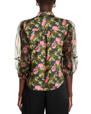Impressionist Floral Sheer Sleeve Blouse