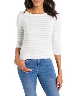 Three Quarter Sleeve Stripe Boat Neck Tee