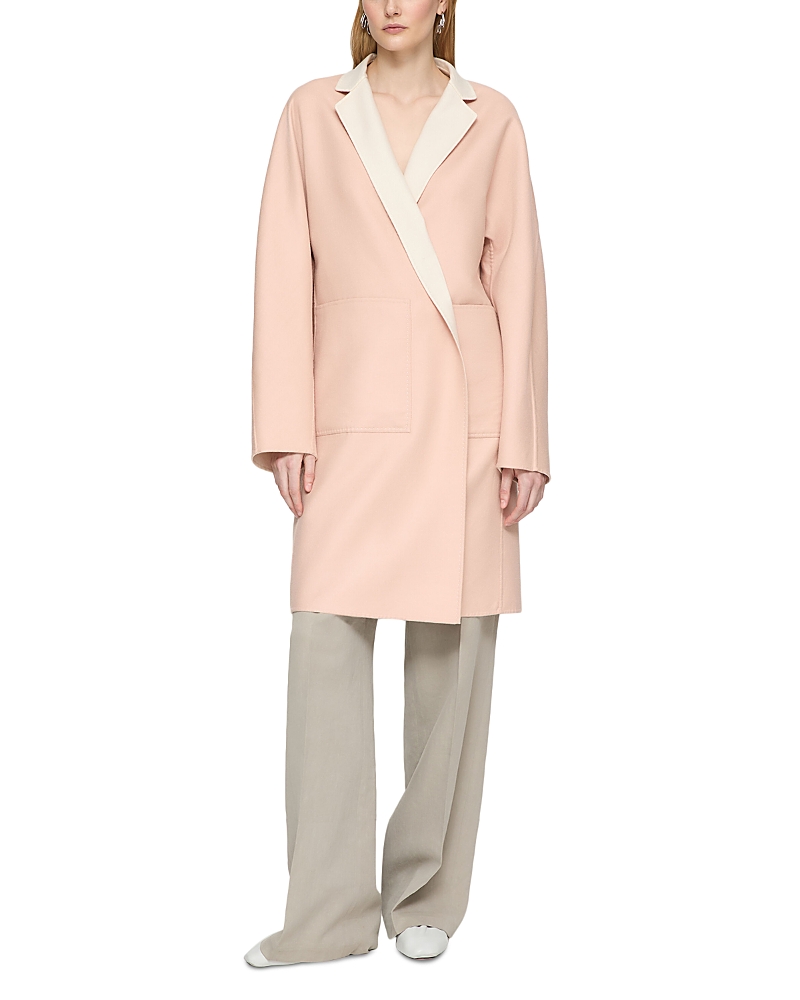 Lafayette 148 Reversible Double-face Knee-length Coat In Shell/oatmeal Melange