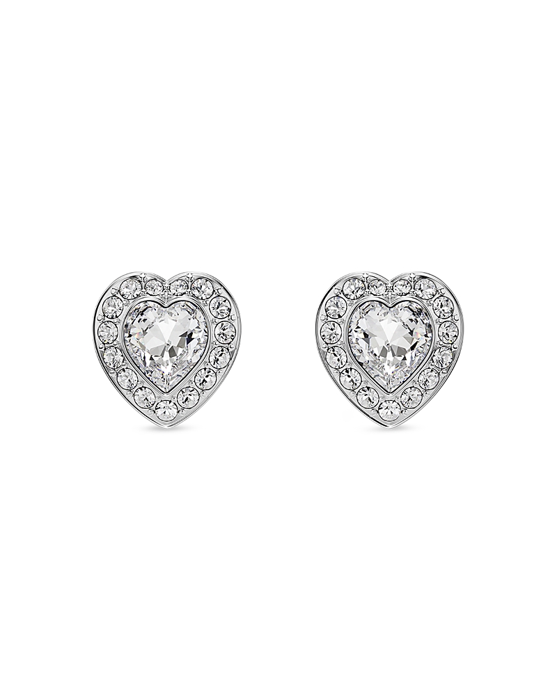 Swarovski X Ariana Grande Rhodium Plated Heart Mixed Cuts Stud Earrings In Silver