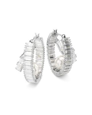 Ariana Grande Imitation Pearl & Crystal Baguette Small Hoop Earrings