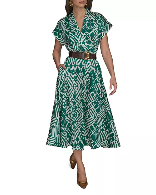 printed button front midi dress