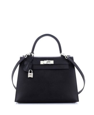 Pre-Owned HERMES Kelly 28 Handbag Black Epsom with Palladium Hardware