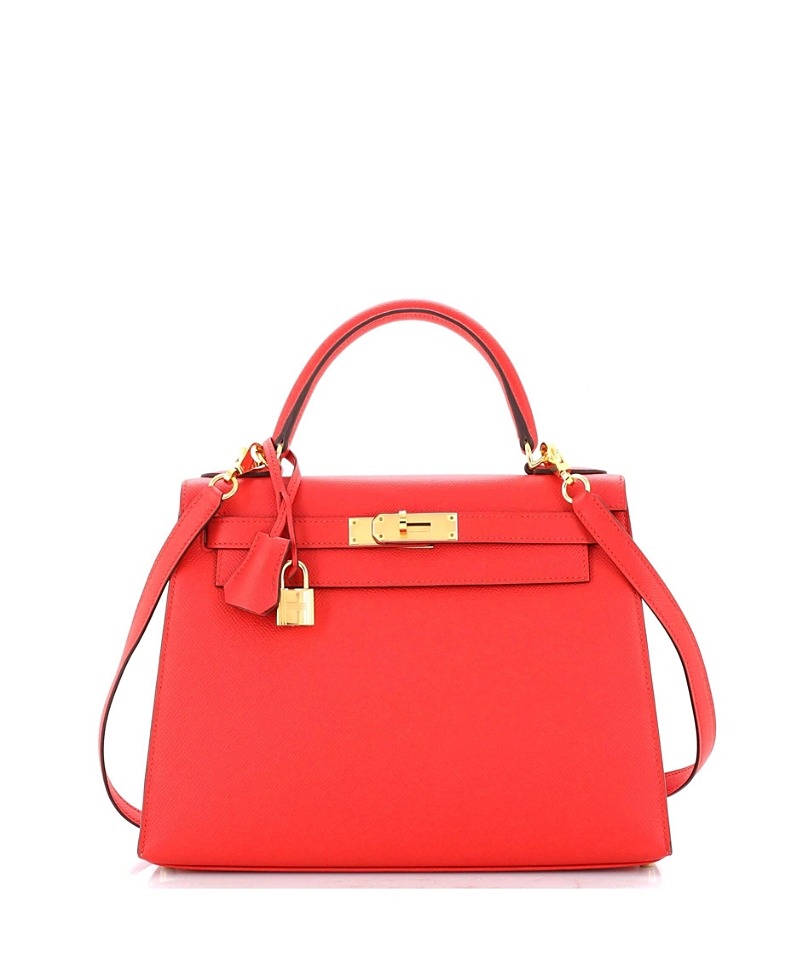 Pre-Owned HERMES Kelly 28 Handbag Red Epsom with Gold Hardware