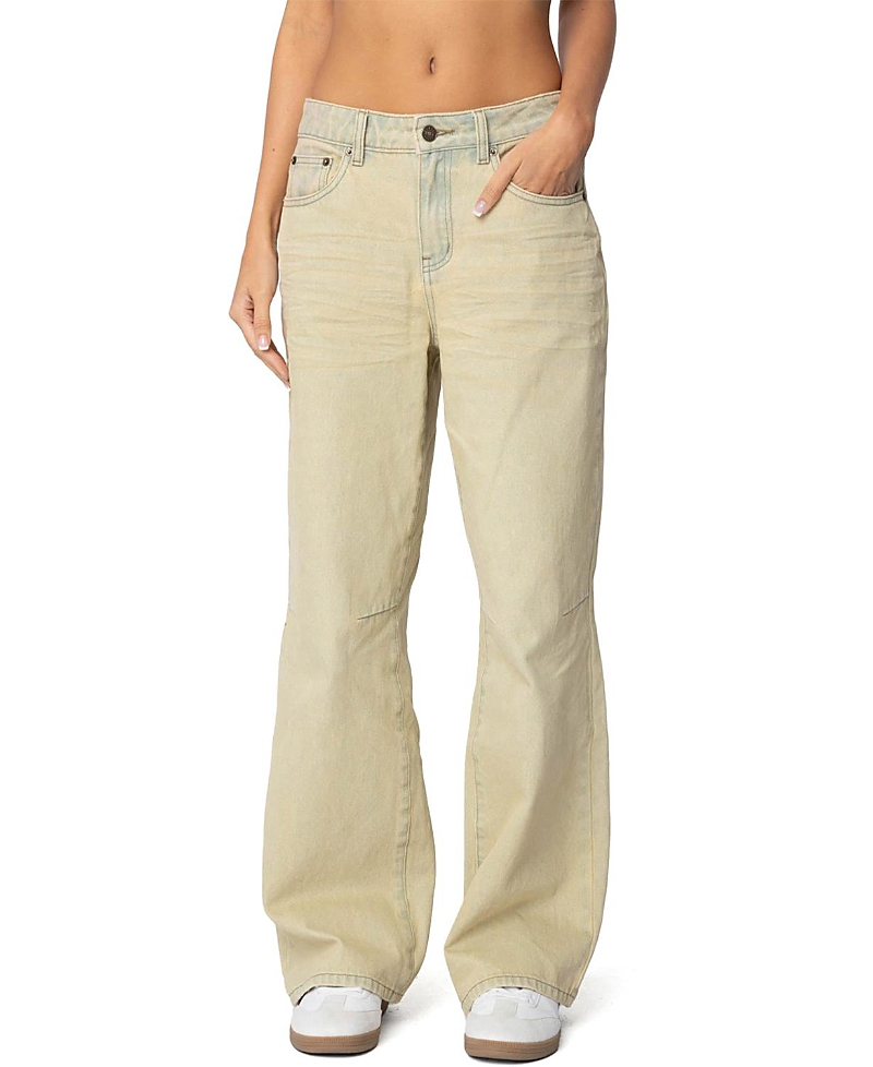 Edikted Washed Low Rise Boyfriend Jeans In Tan