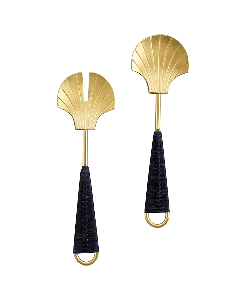 Gauri Kohli Vitali Salad Servers, Set Of 2 In Blue/matte Gold
