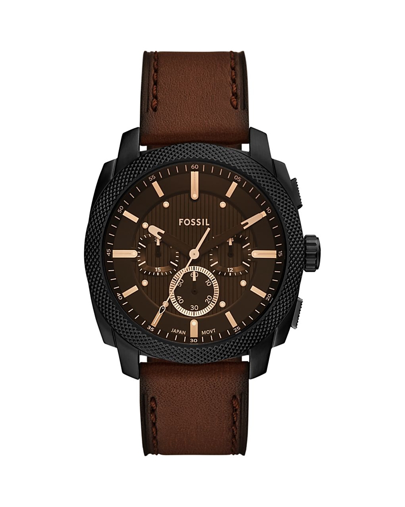 Fossil Machine Chronograph Brown Leather Watch, 44mm In Black/brown