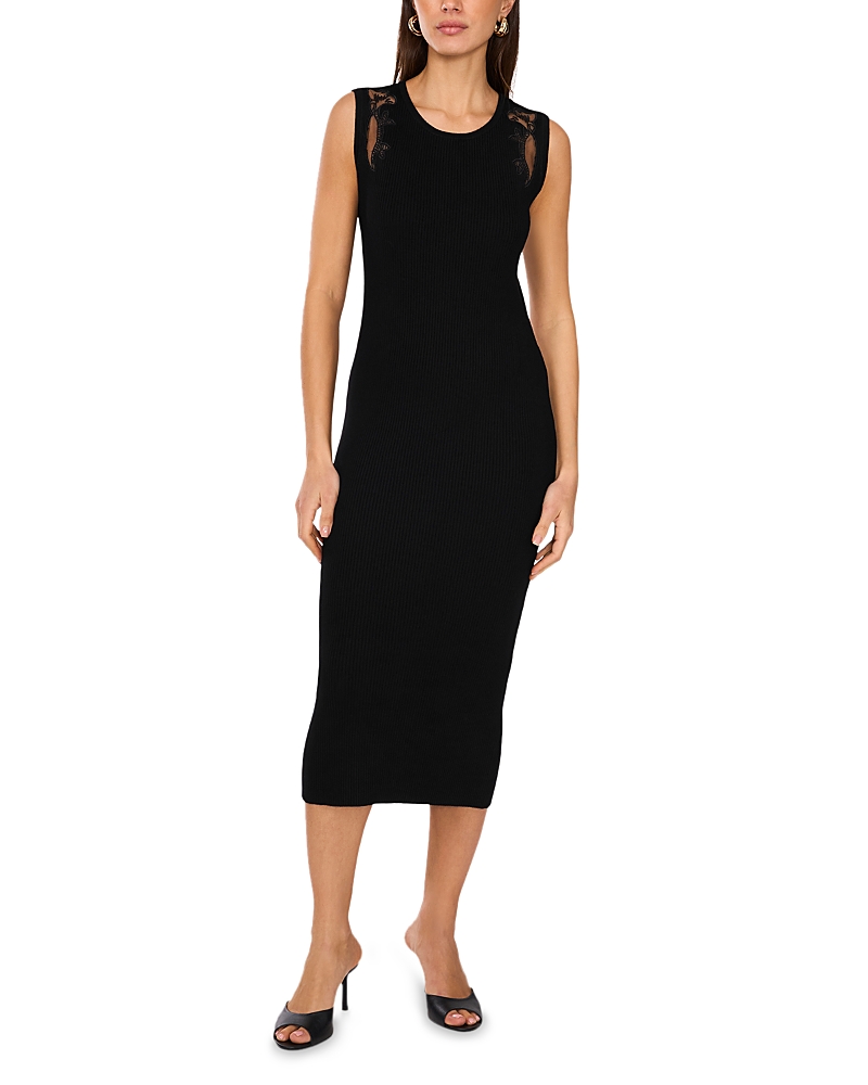 Shop Vince Camuto Lace Shoulder Sleeveless Midi Dress In Rich Black