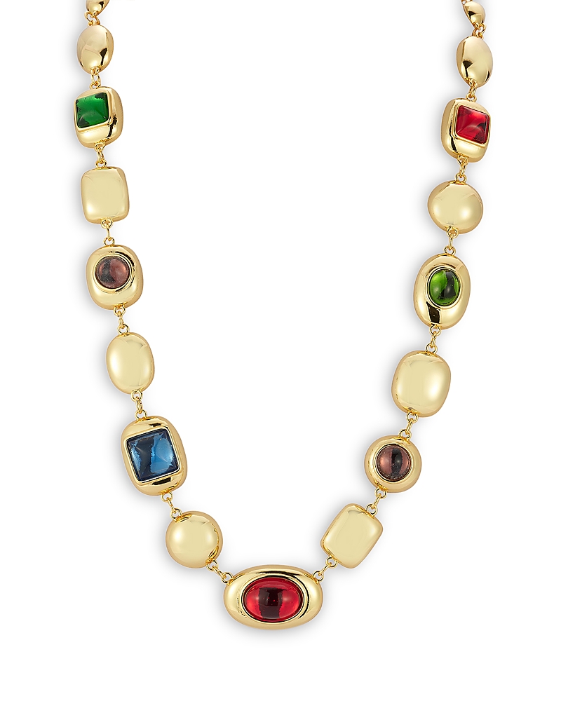 Aqua Multicolor Pebble Stone Statement Necklace - Exclusive In Muti/gold