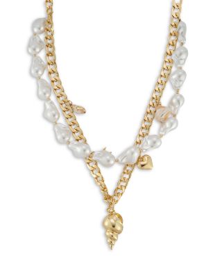 AQUA - Imitation Pearl Shell Multi Strand Pendant Necklace - Exclusive