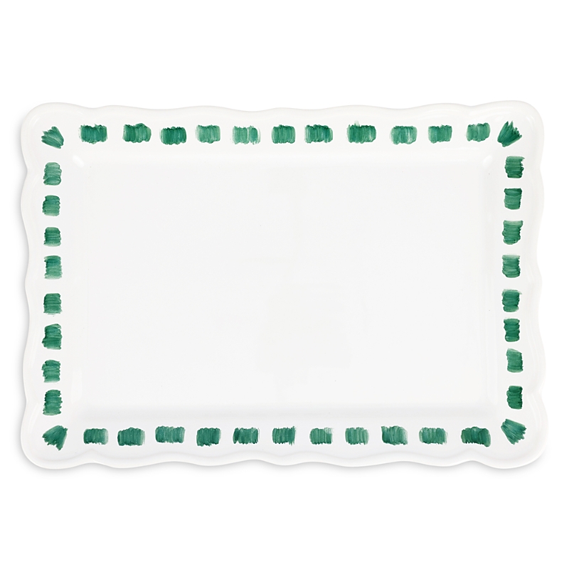 Vietri Lisbon Green Stitch Rectangular Platter In White