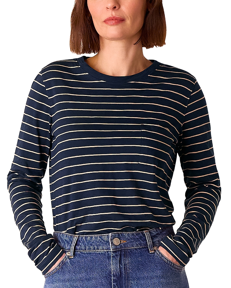 Whistles Stripe Crew Neck Pocket Top, Size 16 In Navy/multi