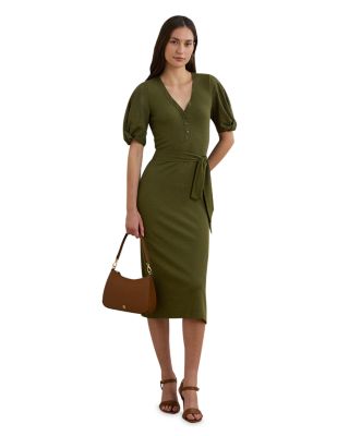 Ralph Lauren - Belted Rib Knit Puff Sleeve Dress