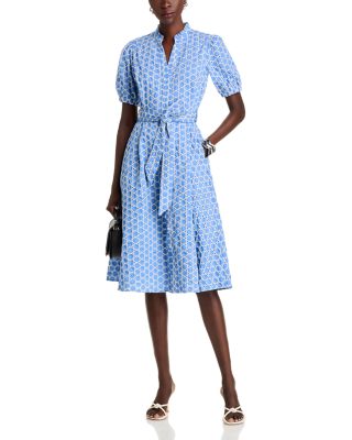 Eyelet Puff Sleeve Fit &amp; Flare Dress