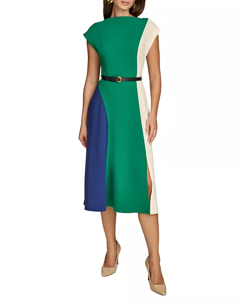 belted a line crepe dress