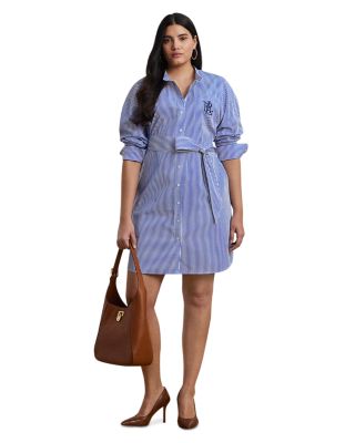 Ralph Lauren - Plus Striped Belted Broadcloth Shirt Dress