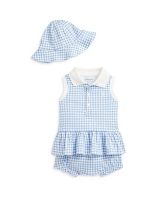 Ralph Lauren - Girl's Gingham Cotton Interlock Hat, Polo Shirt & Bloomer Set - Baby