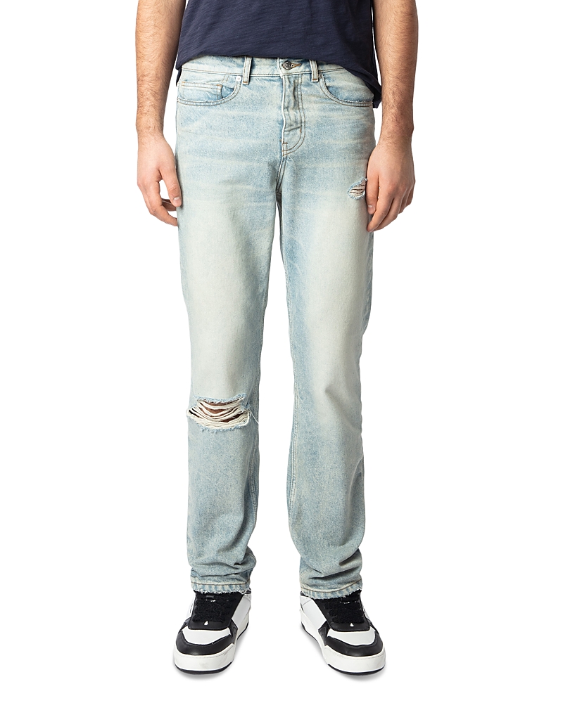 Zadig & Voltaire John Distressed Straight Fit Jeans In Light Blue In Light Blue