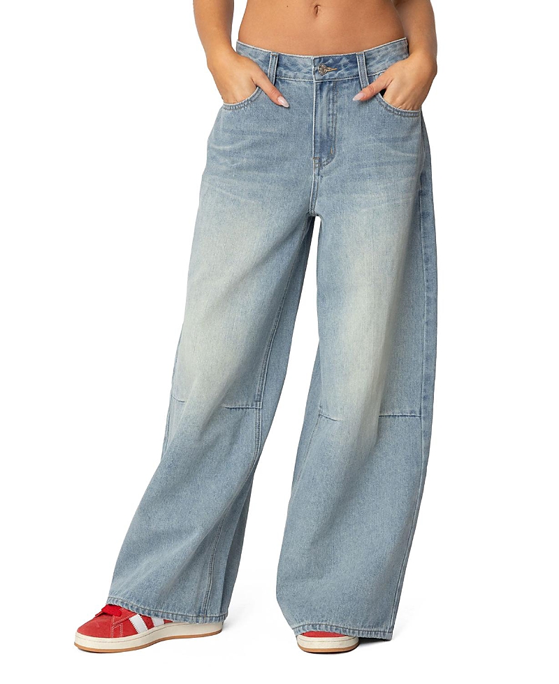 Edikted Skater Girl Washed Low Rise Jeans In Light Blue