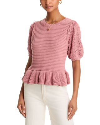 525 - Mixed Sitch Puff Sleeve Sweater