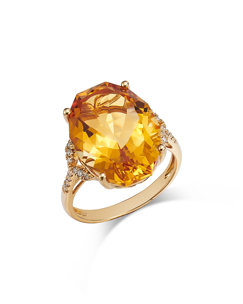 Bloomingdale's Fine Collection Citrine & Diamond Oval Statement Ring In 14k Yellow Gold In Orange/gold