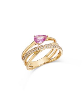 Bloomingdale's Fine Collection - Pink Sapphire & Diamond Crossover Statement Ring in 14K Yellow Gold