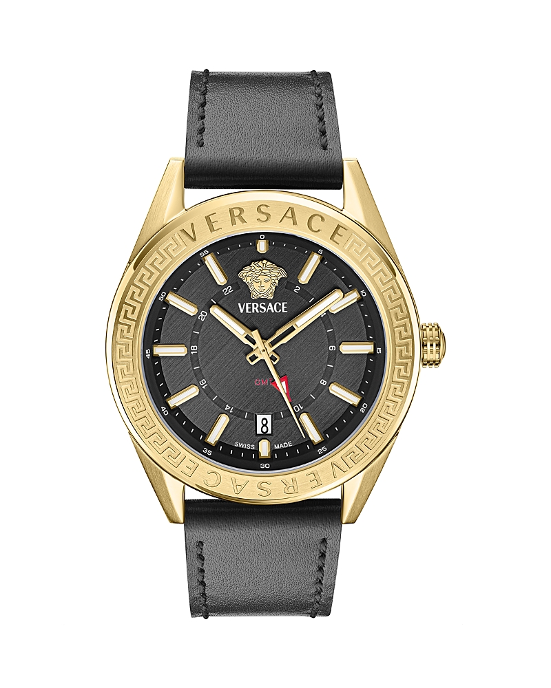 Versace V-code Gmt Watch, 42mm In Black/black