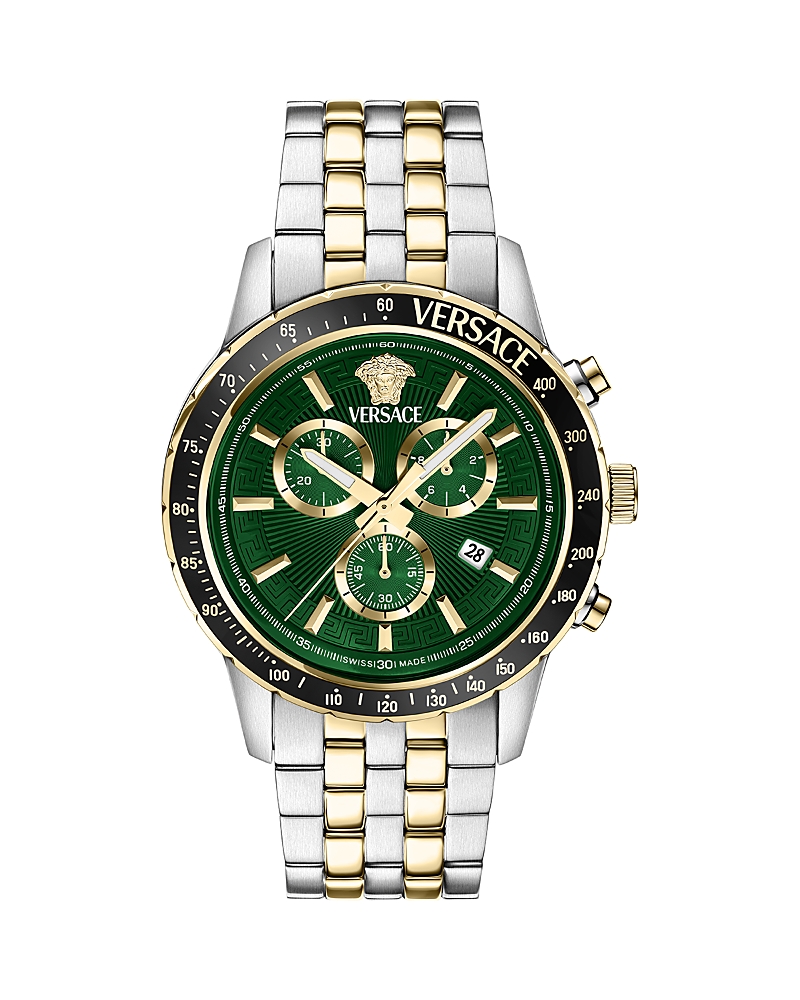 Versace Men's Sport Chrono Two-tone Stainless Steel Bracelet Watch, 44mm In Green/two Tone