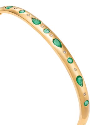 Emerald & Diamond Bangle Bracelet in 14K Yellow Gold