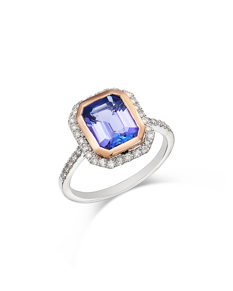 BLOOMINGDALE'S FINE COLLECTION TANZANITE & DIAMOND RING IN 14K ROSE & WHITE GOLD