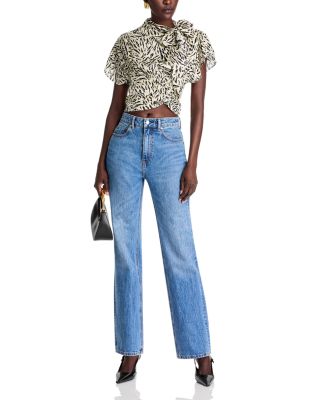Aiko Printed Tie Neck Blouse