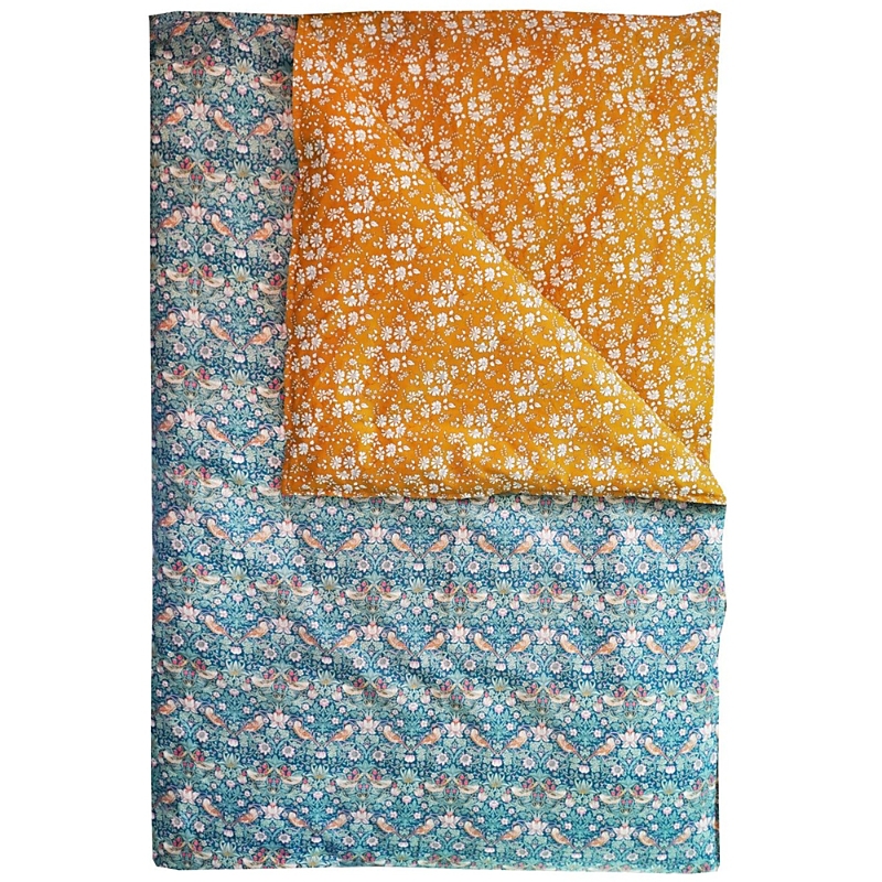Coco & Wolf Liberty Fabric Strawberry Thief & Capel Mustard Print Heirloom Quilt, Queen In Strawberry Thief / Capel Mustard
