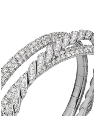 Sculpted Cable Flex Three Row Bracelet in 18K White Gold with Diamonds, 18.5mm