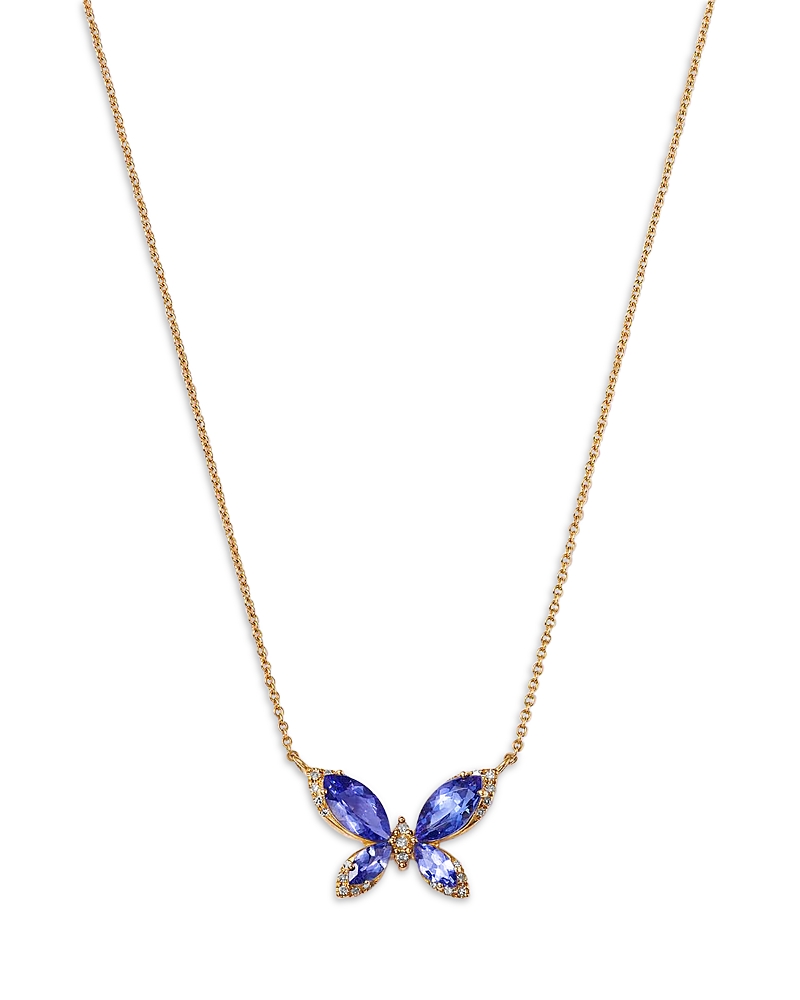 Bloomingdale's Fine Collection Tanzanite & Diamond Butterfly Necklace In 14k Yellow Gold, 18 In Blue/gold