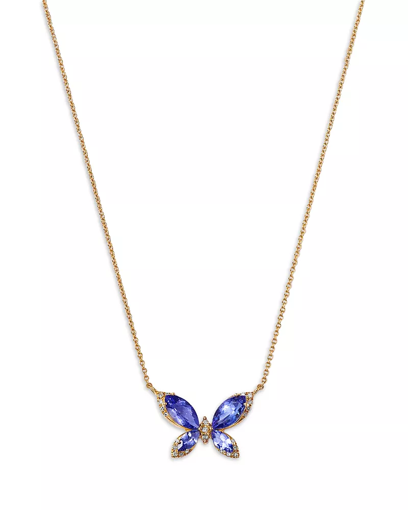 Bloomingdale's Fine Collection Tanzanite & Diamond Butterfly Necklace in 14K Yellow Gold, 18