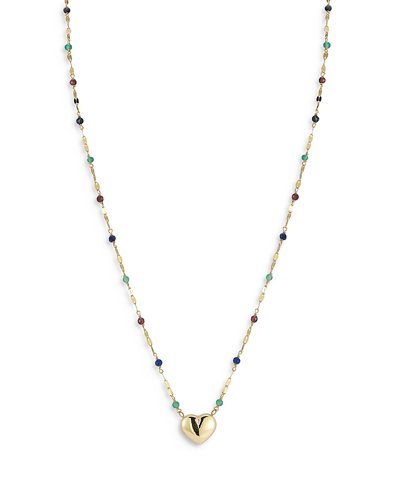 Moon & Meadow 14k Yellow Gold Puffed Heart Beaded Necklace, 16 In Gold