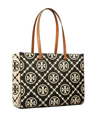 T Monogram Contrast Leather Tote