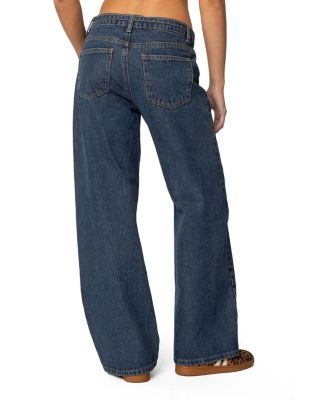 Funky Stitch Dark Blue Washed Low Rise Jeans