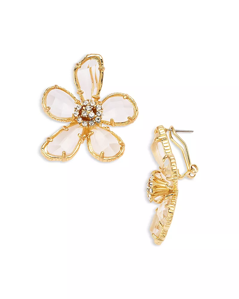 Aqua Crystal Flower Stud Earrings in Gold Tone - Exclusive