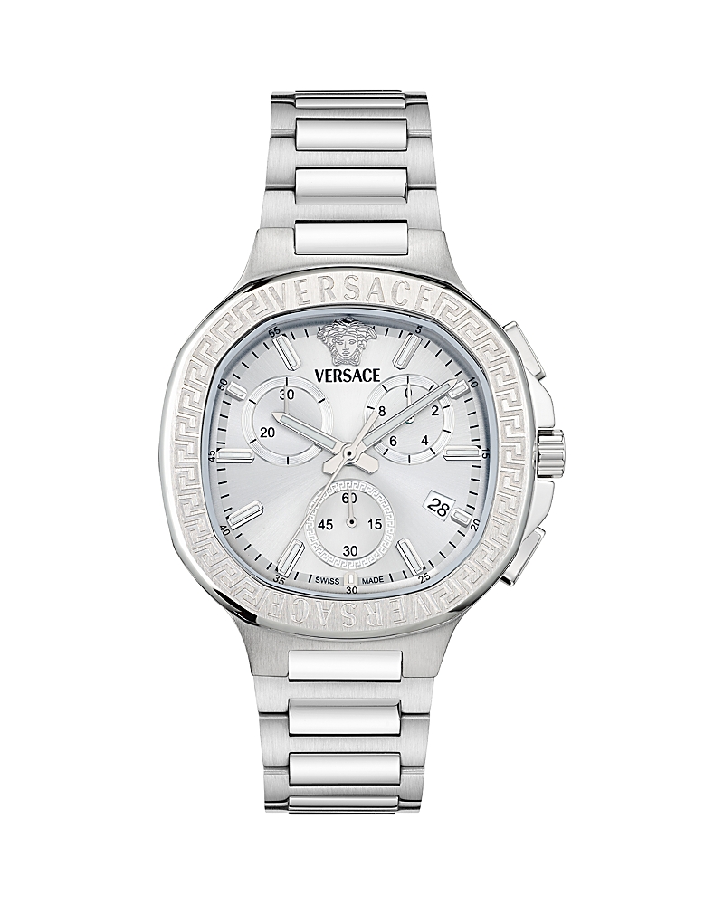 Versace V-chrono Square Chronograph, 40mm In Silver/silver