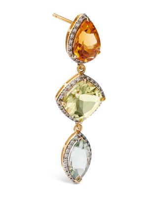 Mixed Cut Multi Gemstone & Diamond Drop Earrings in 14K Yellow Gold