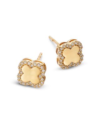 Diamond Clover Stud Earrings in 14K Yellow Gold, 0.15 tcw